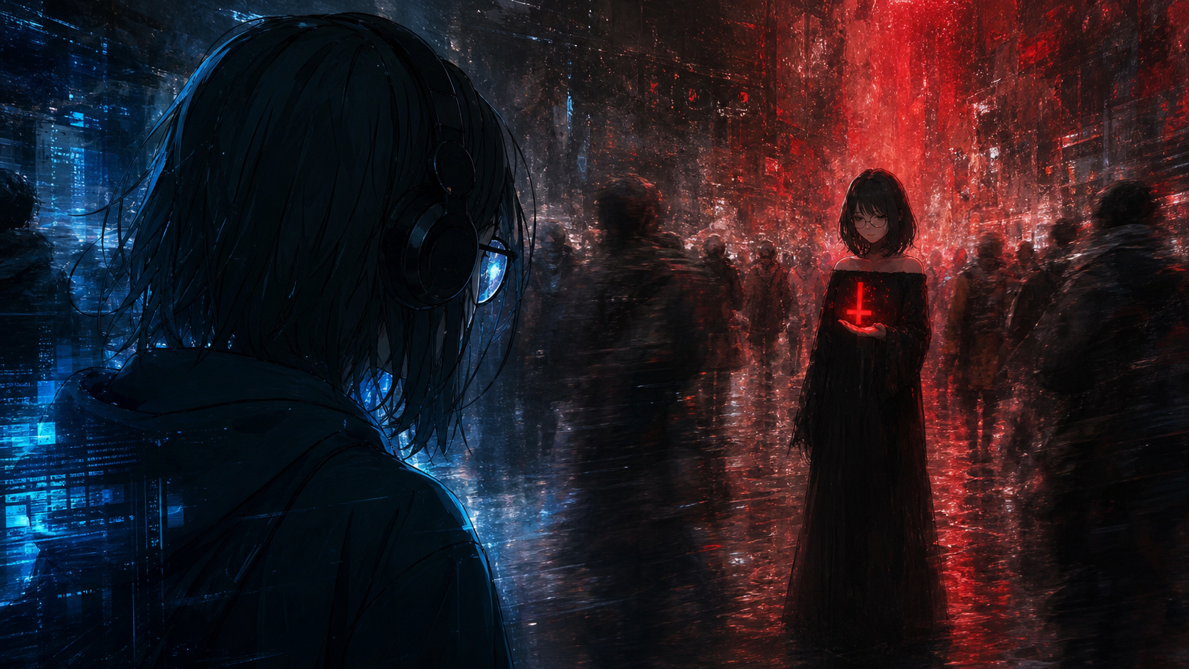 Eleven detects Lilith holding a red holographic inverted counter-cross