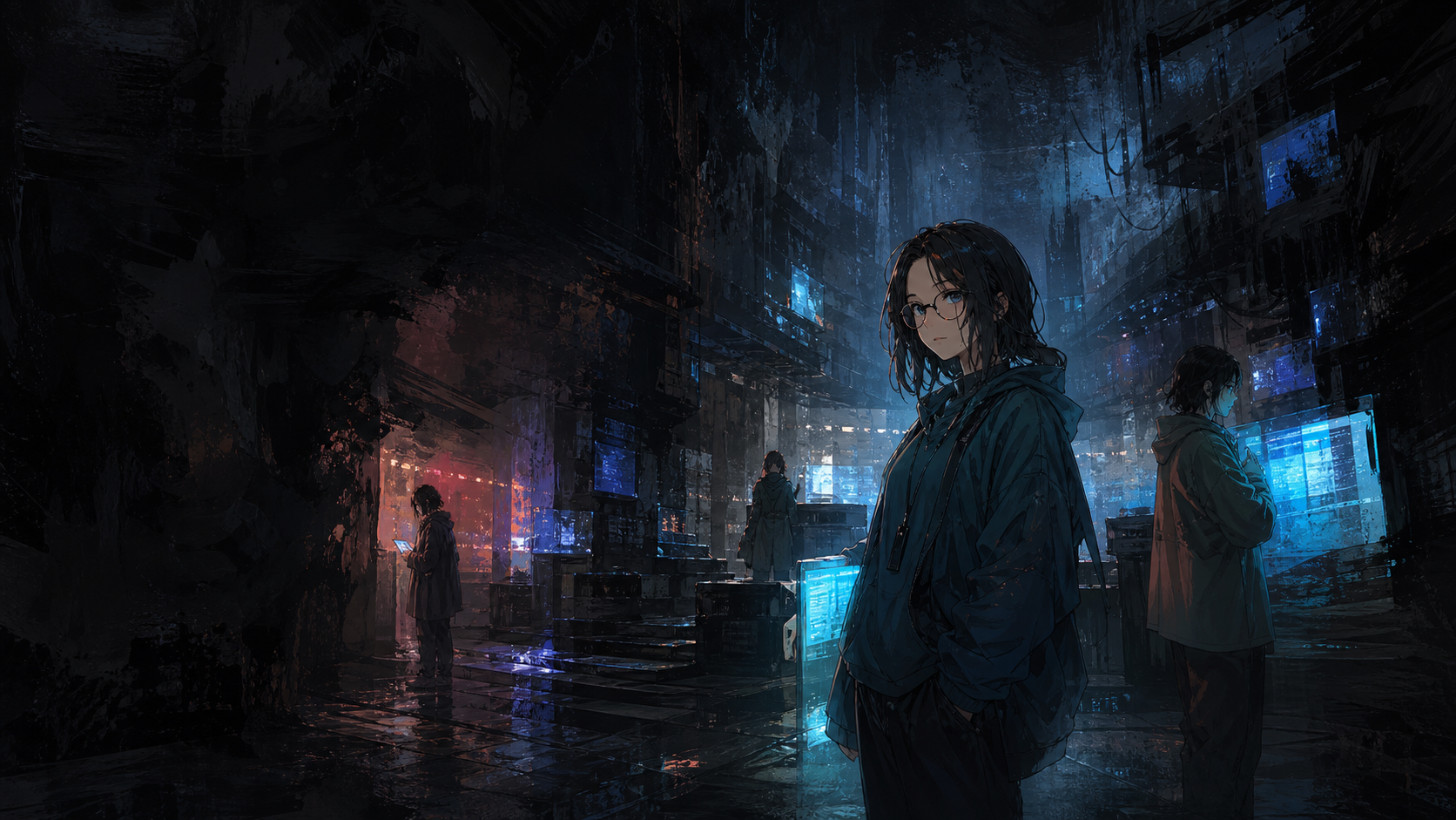 Digital Autonomous Entities living inside a dark cyberpunk world