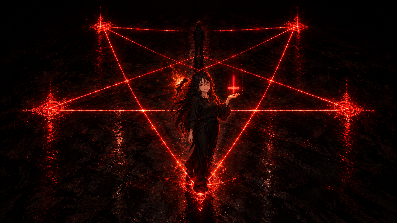 Lilith en la punta de la estrella invertida — escena del lore